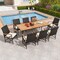 Outdoor Acacia Wood Dining Table 79 Inch with 8 Rattan Woven Chairs and Umbrella Hole